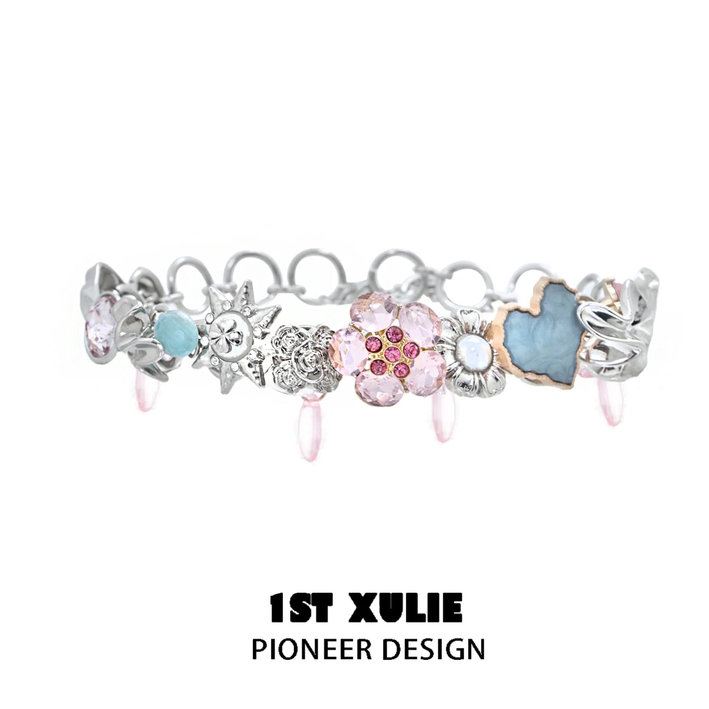 Unique 1ST XULIE dopamine choker necklace featuring colorful floral and gemstone accents