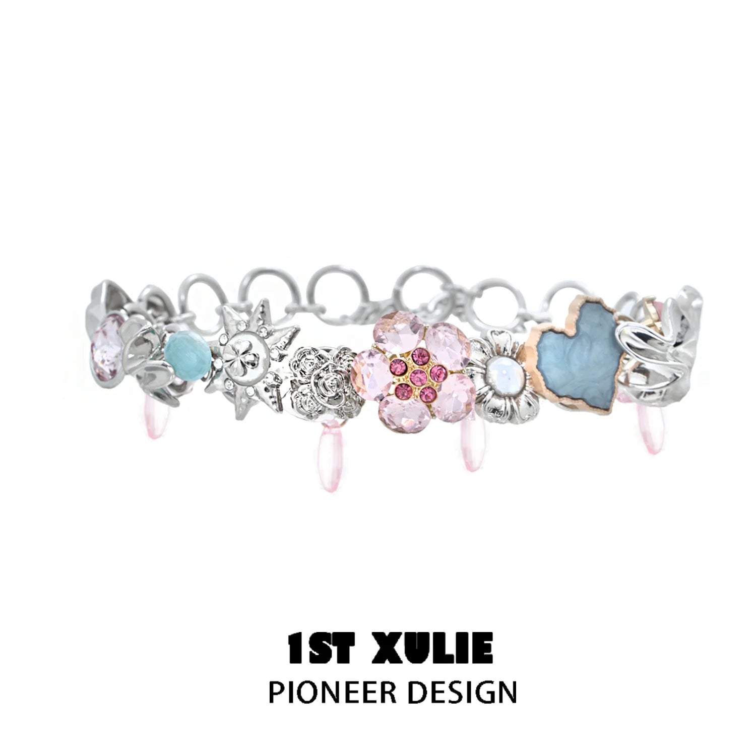 Unique 1ST XULIE dopamine choker necklace featuring colorful floral and gemstone accents