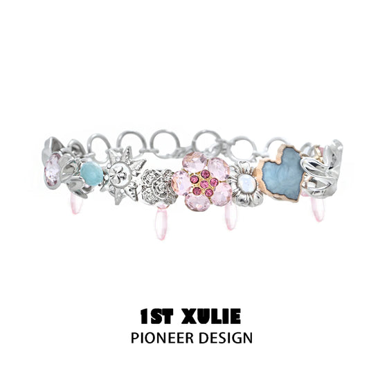 Unique 1ST XULIE dopamine choker necklace featuring colorful floral and gemstone accents