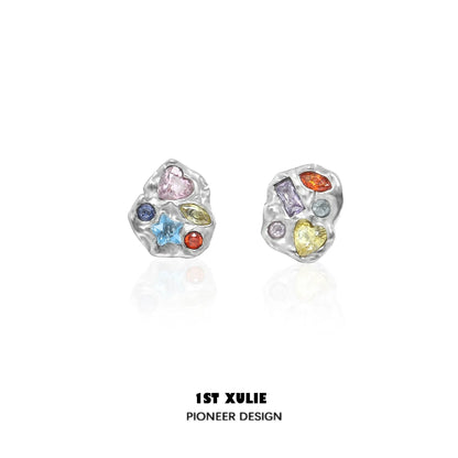 Dopamine earrings colorful studs with unique gem shapes for a lively accessory look