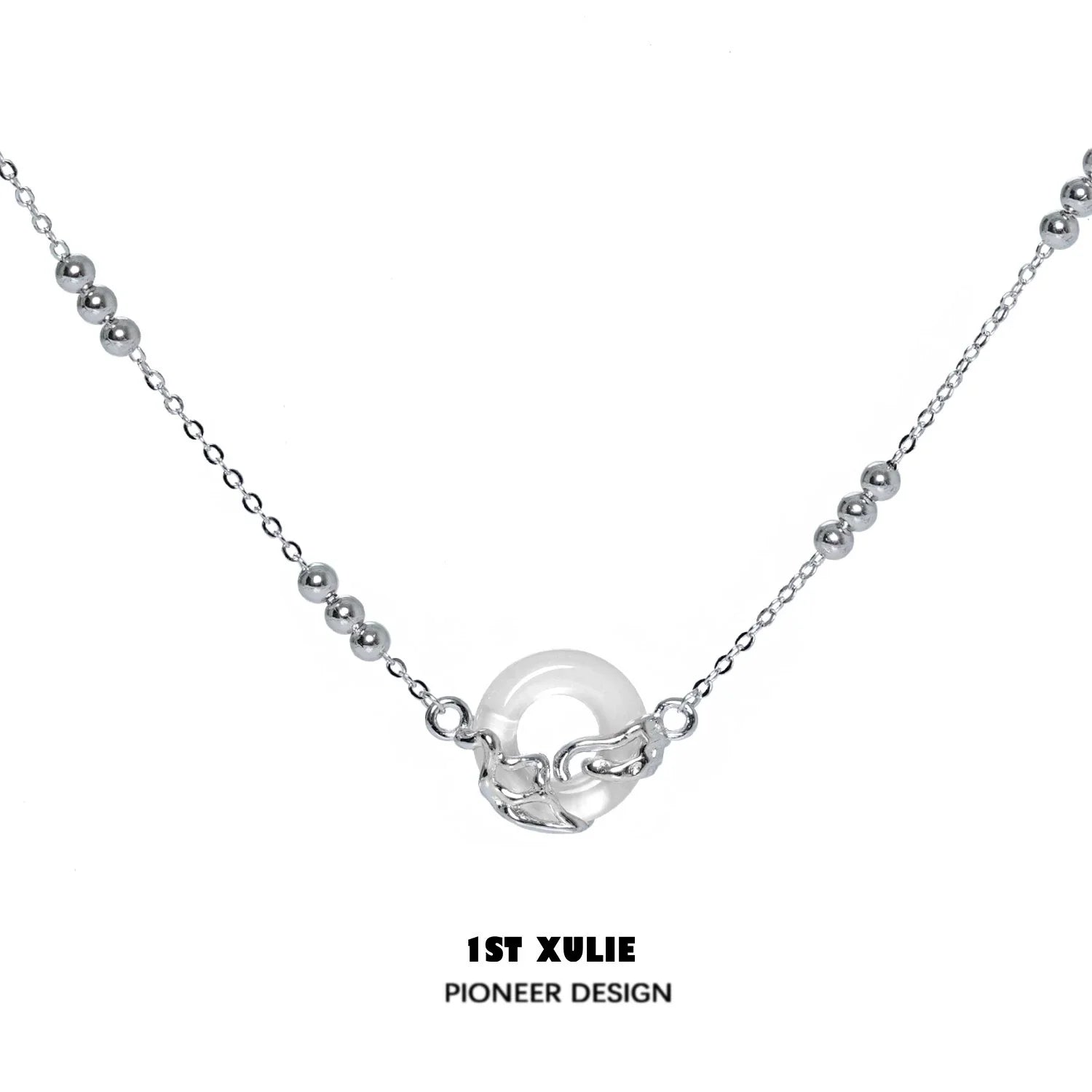 Elegant 1STXULIE eternal rings silver necklace with a unique round charm centerpiece