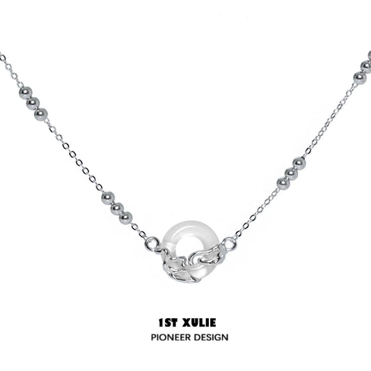 Elegant 1STXULIE eternal rings silver necklace with a unique round charm centerpiece