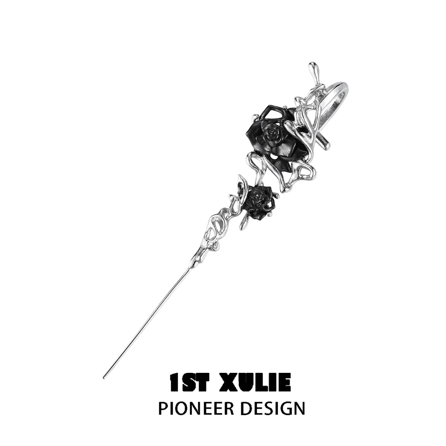 Forbidden rose ear piercing needle with intricate black rose design for stylish piercings by 1ST XULIE