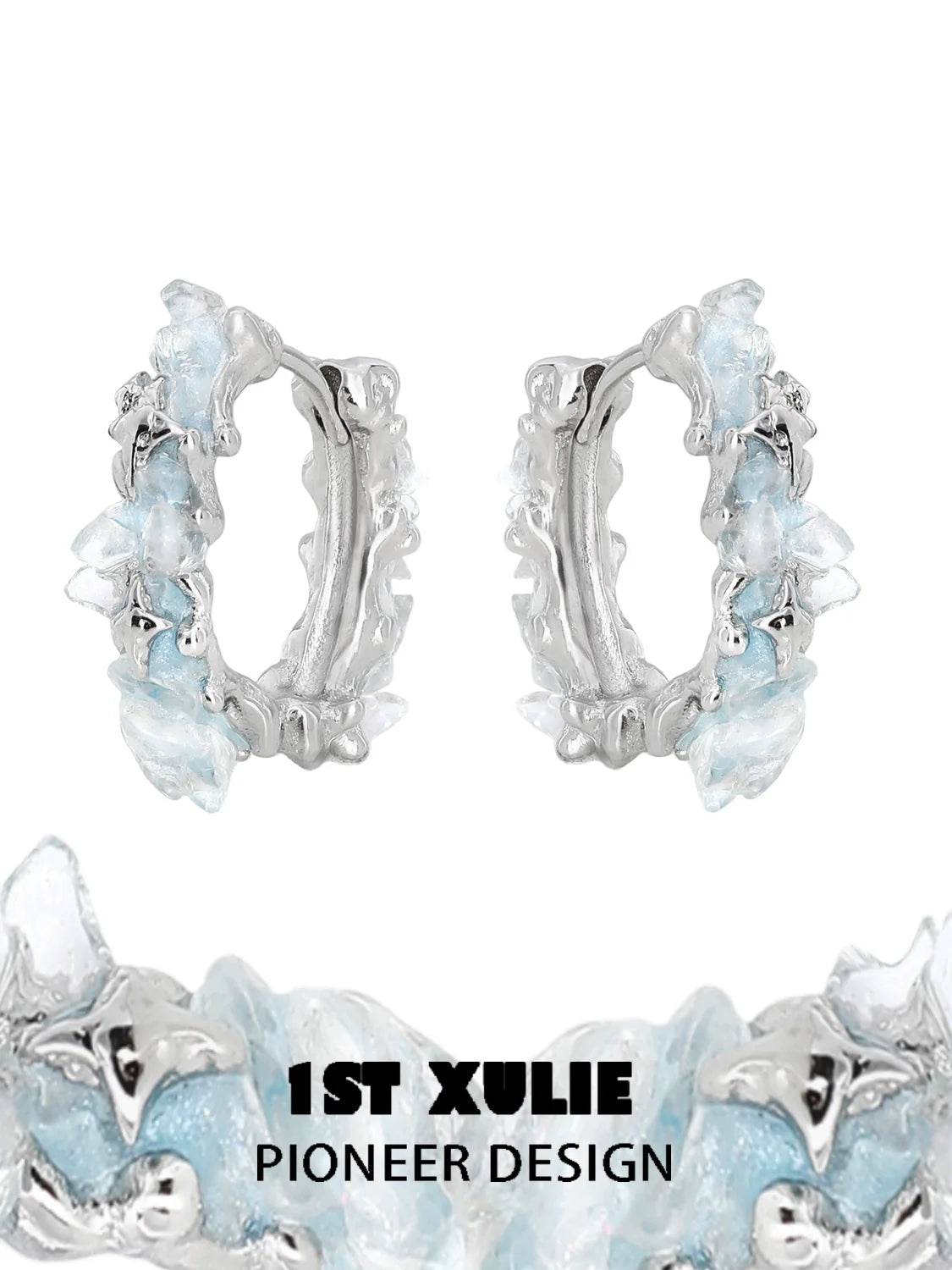 1ST XULIE Frozen Blue Crystal Ear Cuffs in Silver Design for Elegant Jewelry Style