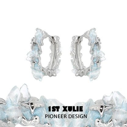 Frozen blue crystal ear cuffs by 1ST XULIE with elegant silver accents and unique design