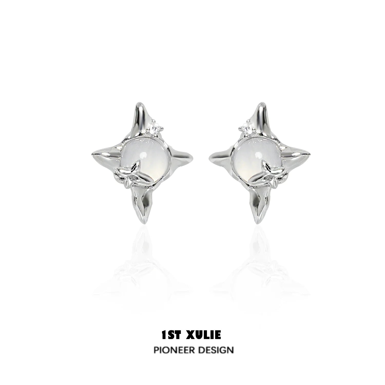 Silver Frozen Star Agate Earrings with Elegant Design and Sparkling Accents