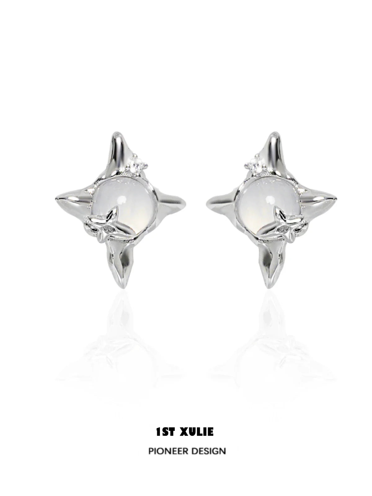 Elegant frozen star agate earrings with a unique star design and polished silver finish