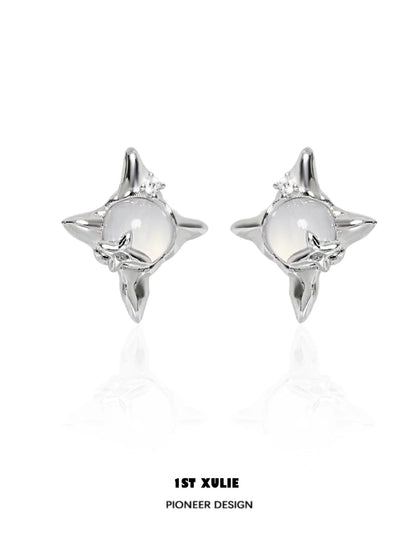 Elegant frozen star agate earrings with a unique star design and polished silver finish