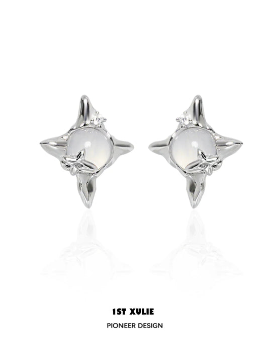 Elegant frozen star agate earrings with a unique star design and polished silver finish