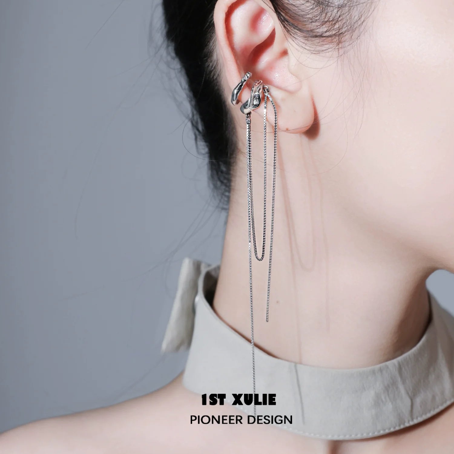 Elegant Frozen Tassel Ear Clip by 1STXULIE with Stylish Chain Design for Modern Accessories