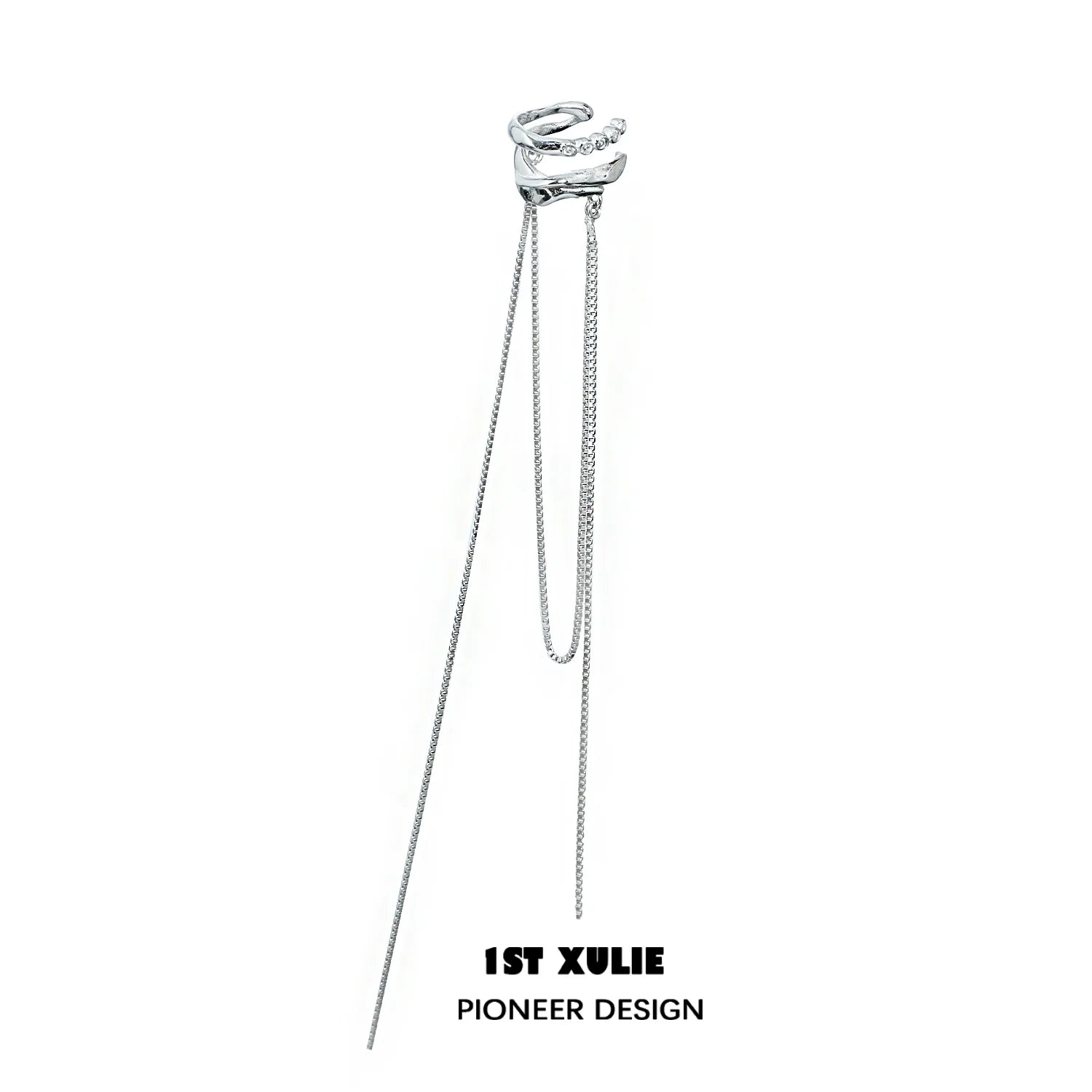Elegantly designed frozen tassel ear clip with a unique braided accent and delicate chain detail