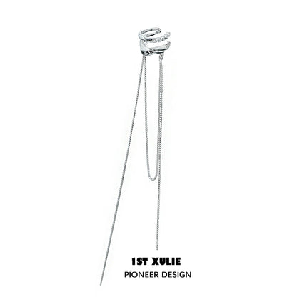 Elegantly designed frozen tassel ear clip with a unique braided accent and delicate chain detail