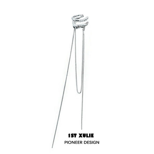 Elegantly designed frozen tassel ear clip with a unique braided accent and delicate chain detail
