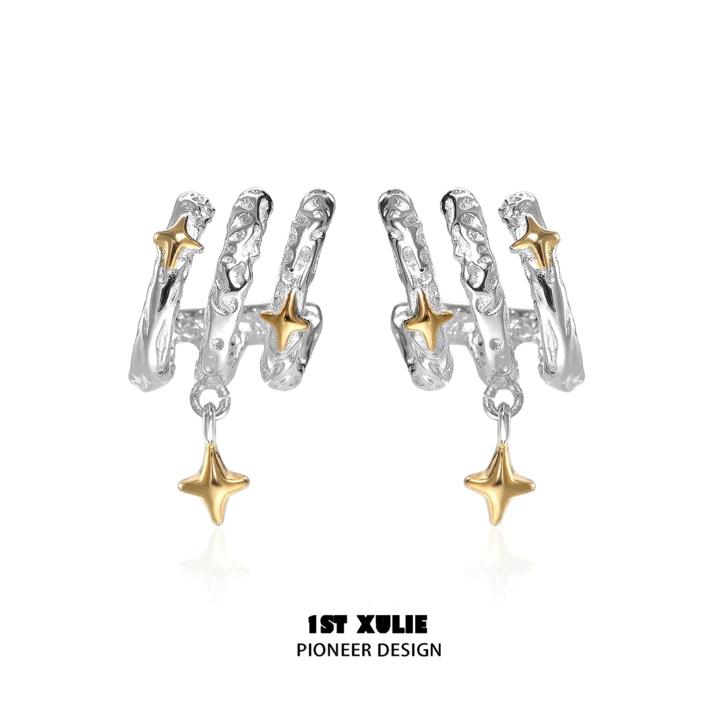Stylish galactic star earrings in silver and gold for a unique celestial look
