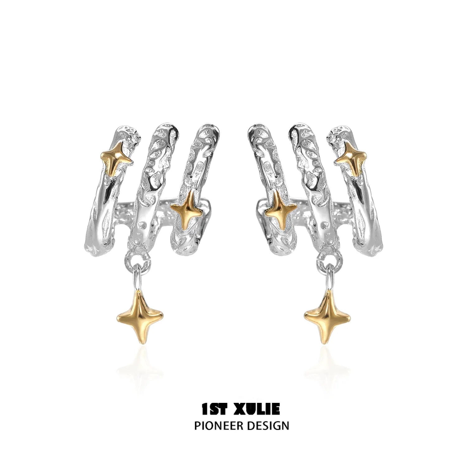 Stylish galactic star earrings in silver and gold for a unique celestial look