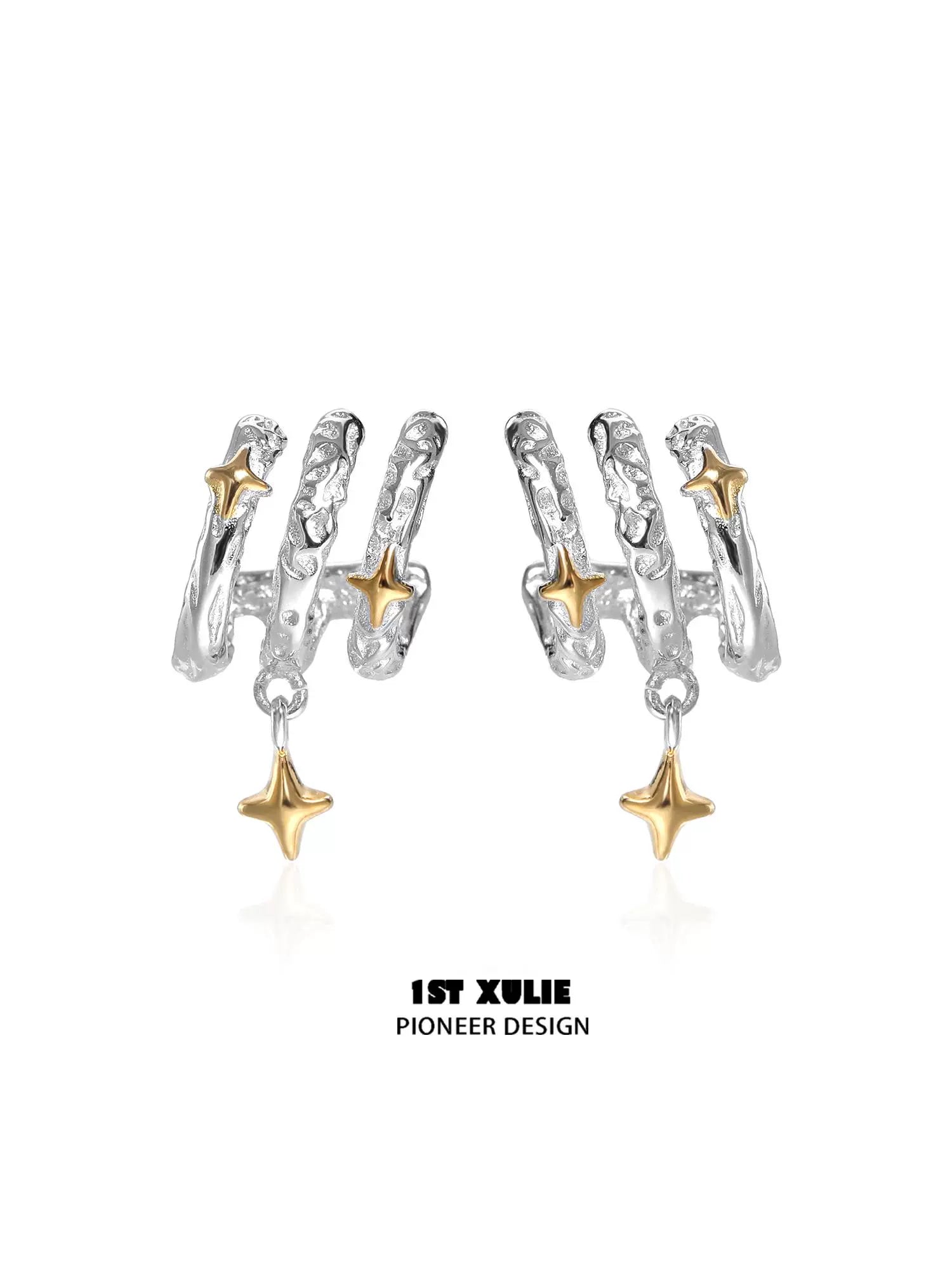 Stylish 1ST XULIE galactic star earrings with silver and gold accents for a trendy look