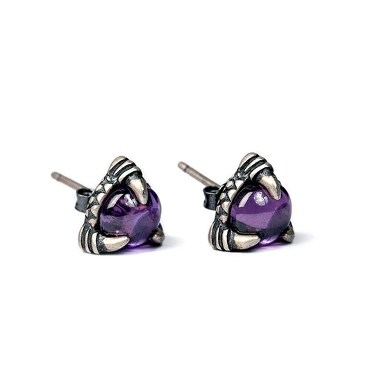 Gothic amethyst stud earrings with claw design for a unique accessory look
