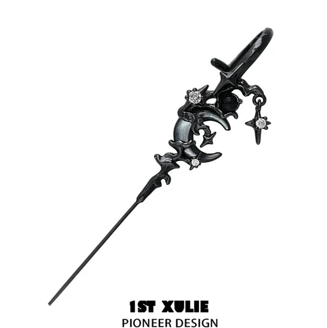 1ST XULIE gothic moon earrings featuring a dark design with star accents and intricate detailing