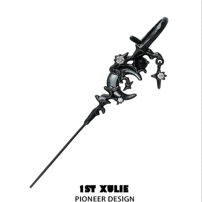 1ST XULIE gothic moon earrings featuring a dark design with star accents and intricate detailing