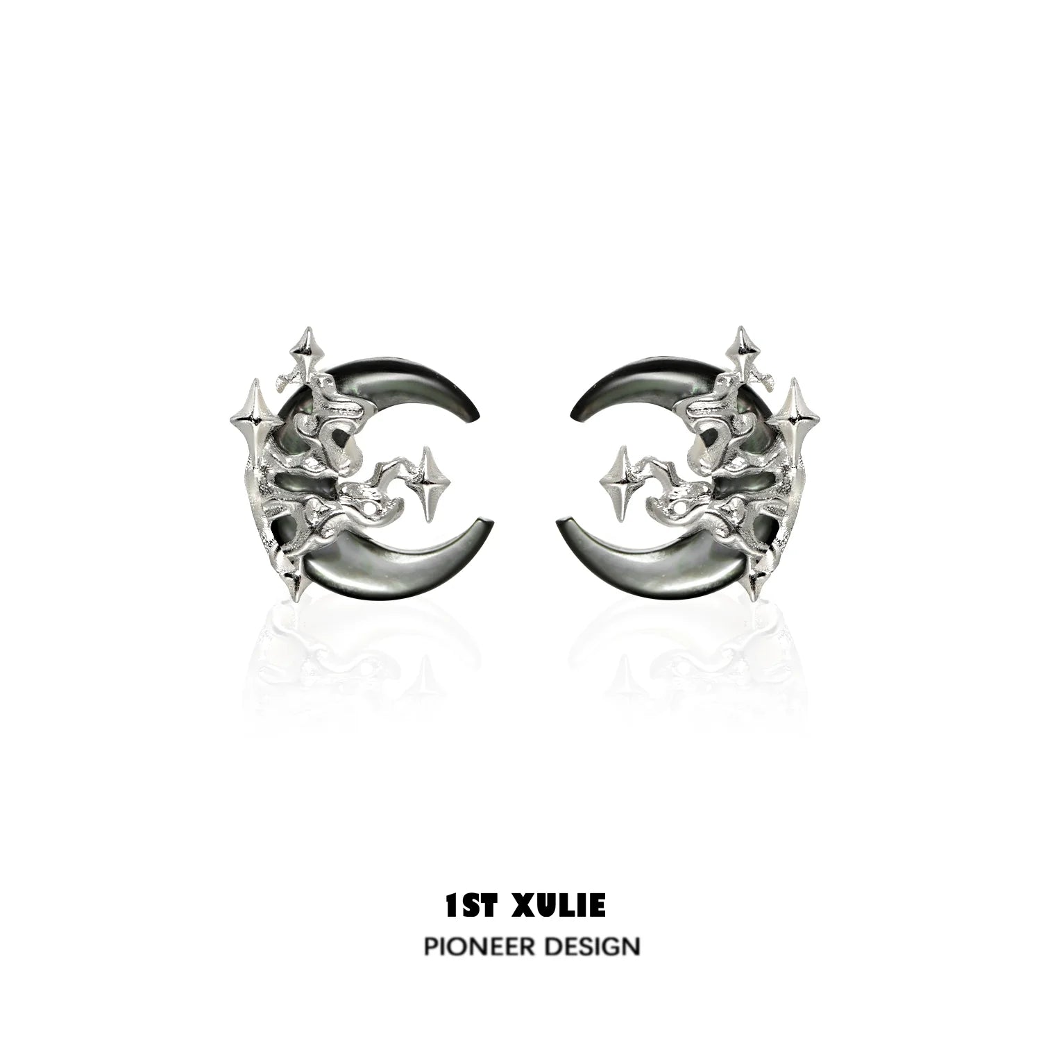 Gothic moon earrings in silver featuring intricate star and crescent designs for a unique accessory