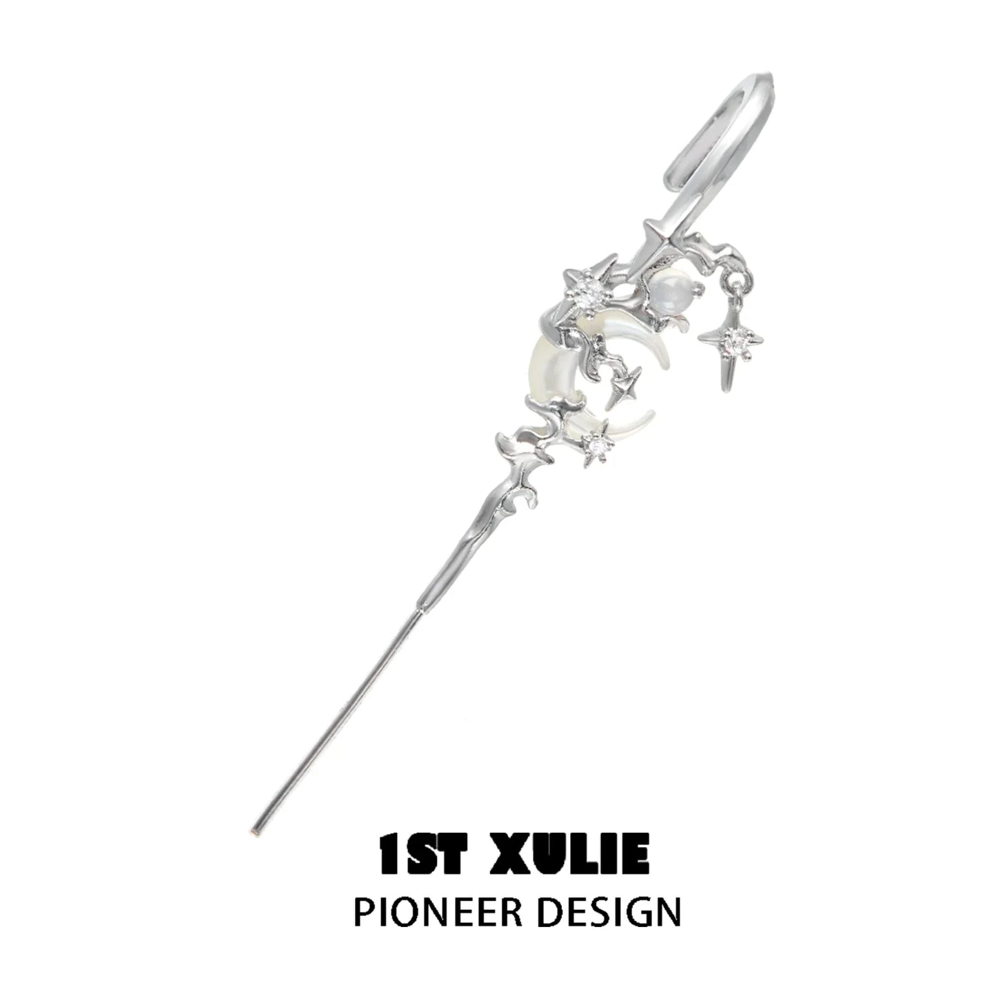 1STXULIE Silver Gothic Moon Earrings with Stars and Pearl Accent for Unique Style