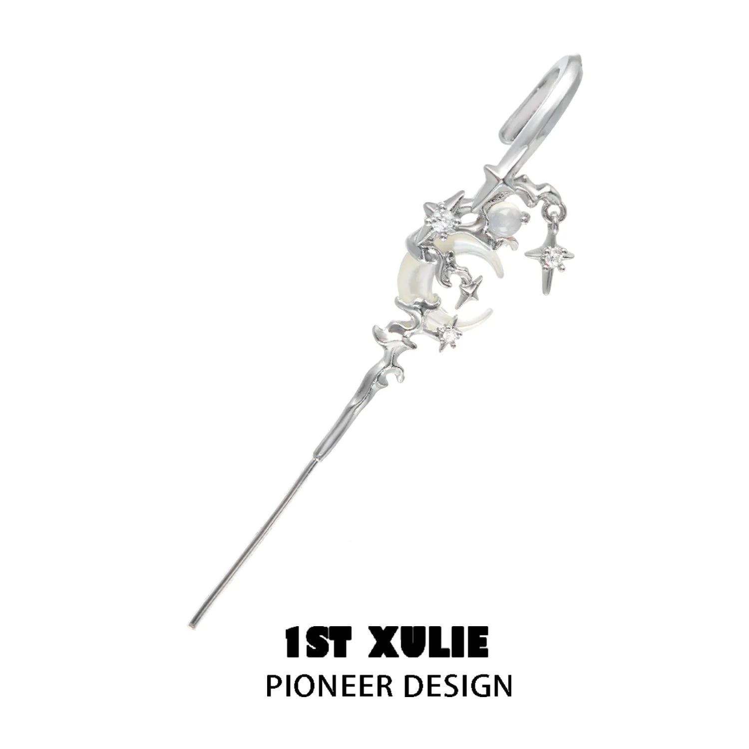 1STXULIE Silver Gothic Moon Earrings with Stars and Pearl Accent for Unique Style