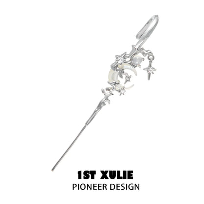 1STXULIE Silver Gothic Moon Earrings with Stars and Pearl Accent for Unique Style
