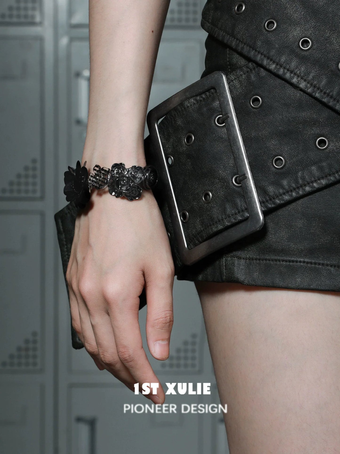 Gothic rose bracelet by 1STXULIE, featuring intricate black floral designs perfect for stylish outfits