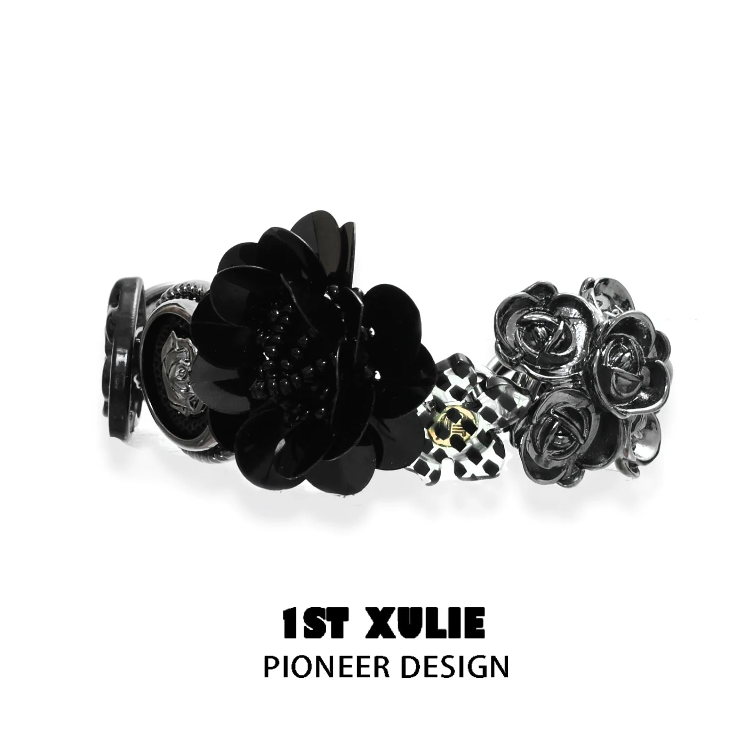 Gothic rose bracelet featuring black flower motifs and intricate details for a stylish accessory