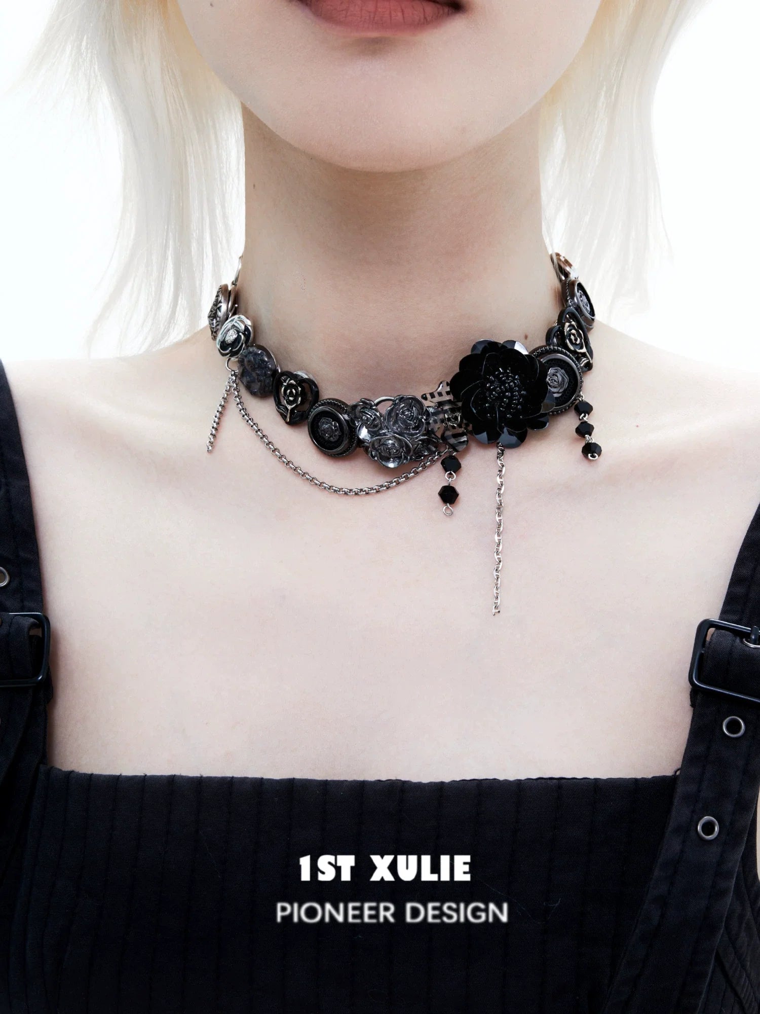 Gothic rose clavicle necklace by 1ST XULIE featuring ornate floral designs and chains