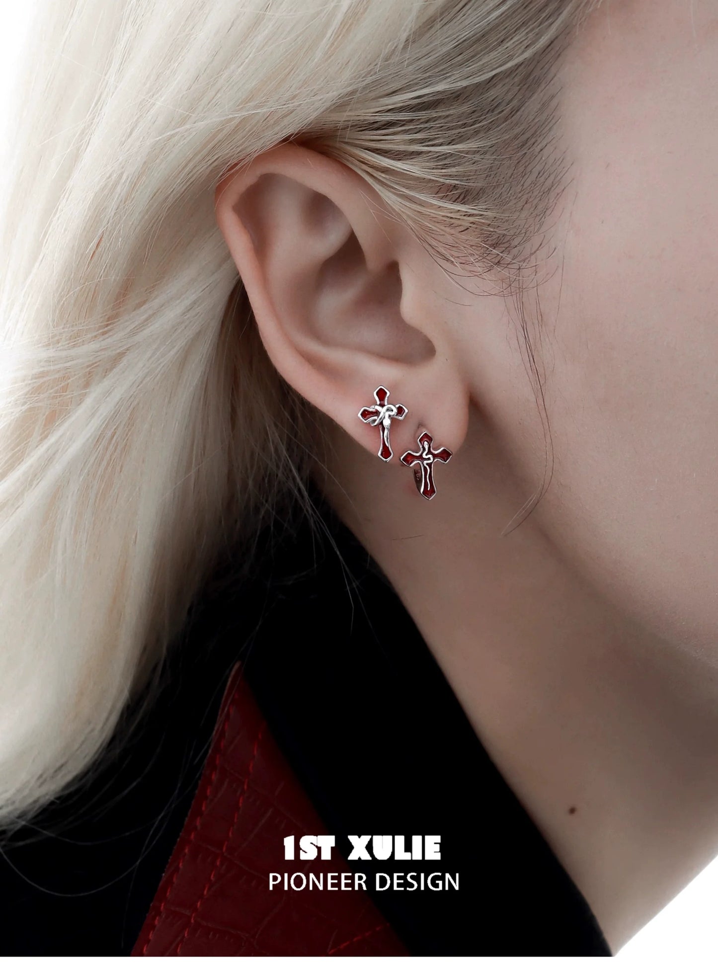 Gothic snake cross earrings in silver with intricate design for a stylish accessory