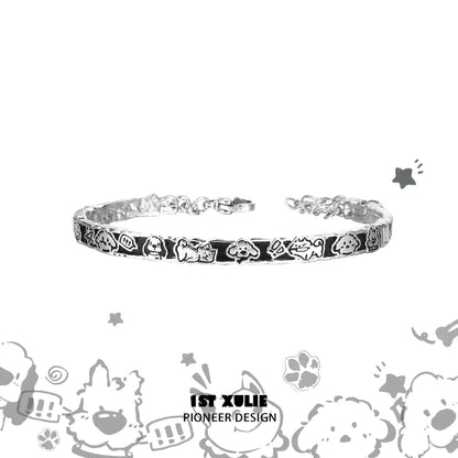 Happy cat dog silver ring featuring playful animal designs for pet lovers