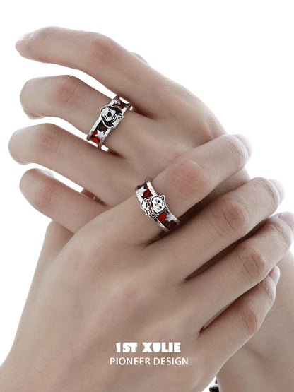 Happy cat dog silver ring featuring playful designs on a sleek band, perfect for pet lovers.