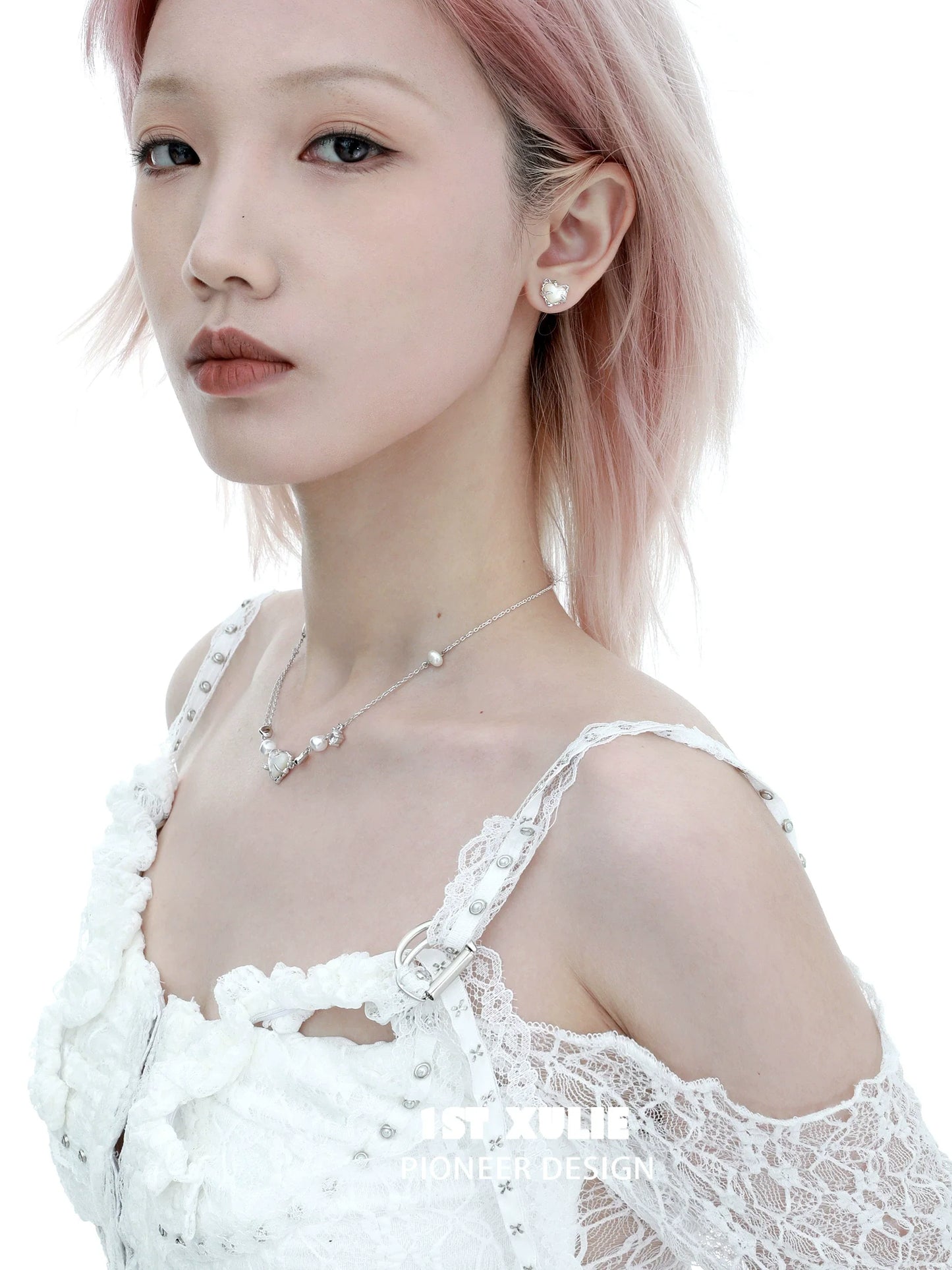 Stylish heart ear clips for women, showcased with a model in elegant attire and soft hair color