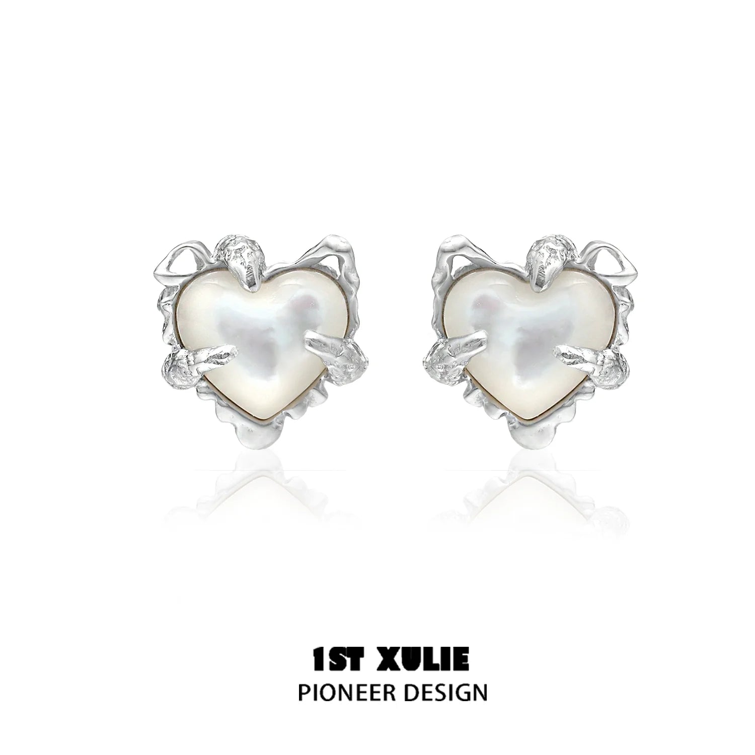 Elegant heart ear clips for women featuring a unique design with pearlescent detail