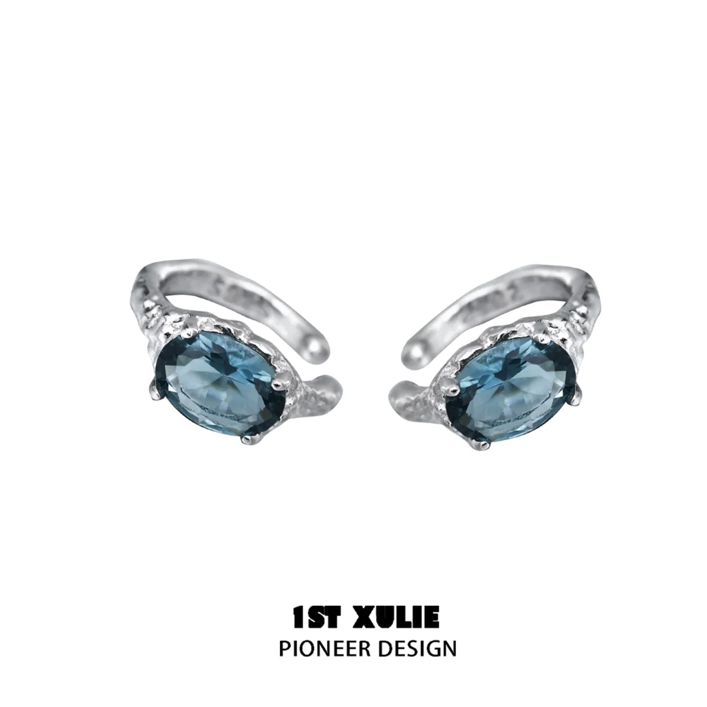 1STXULIE Icelandic zircon ear cuffs with elegant design and shimmering blue stones