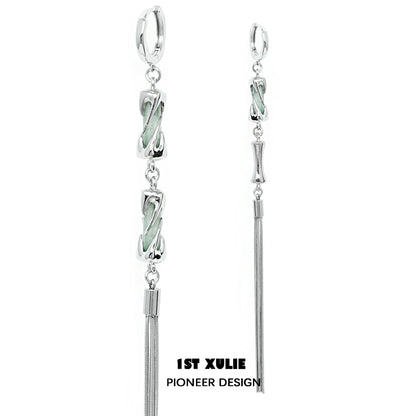 1STXULIE Jade Tassel Earrings with Elegant Design and Long Silver Chains for a Chic Look