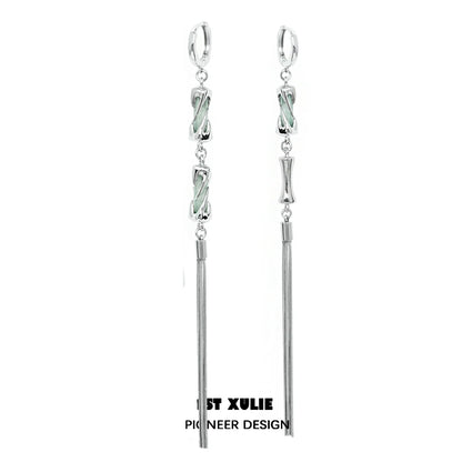 Elegant jade tassel earrings with silver accents and modern design for stylish outfits