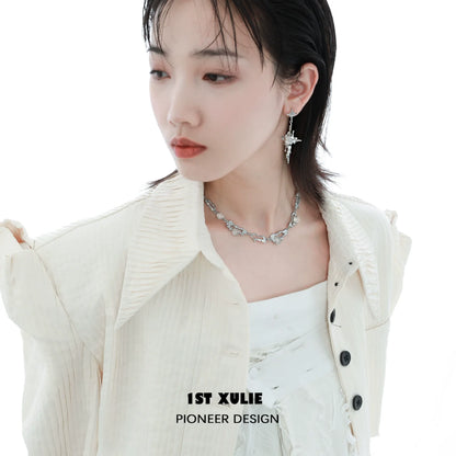 Stylish luminous agate cross earrings designed by 1ST XULIE for trendy accessories