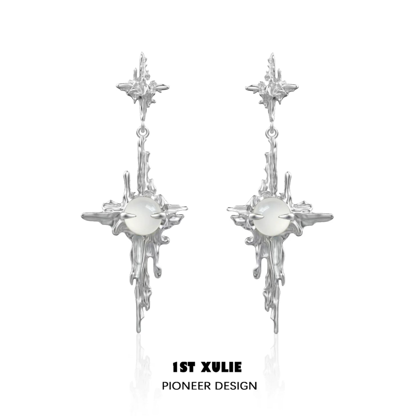 Luminous agate cross earrings with a unique design and shimmering silver finish by 1ST XULIE