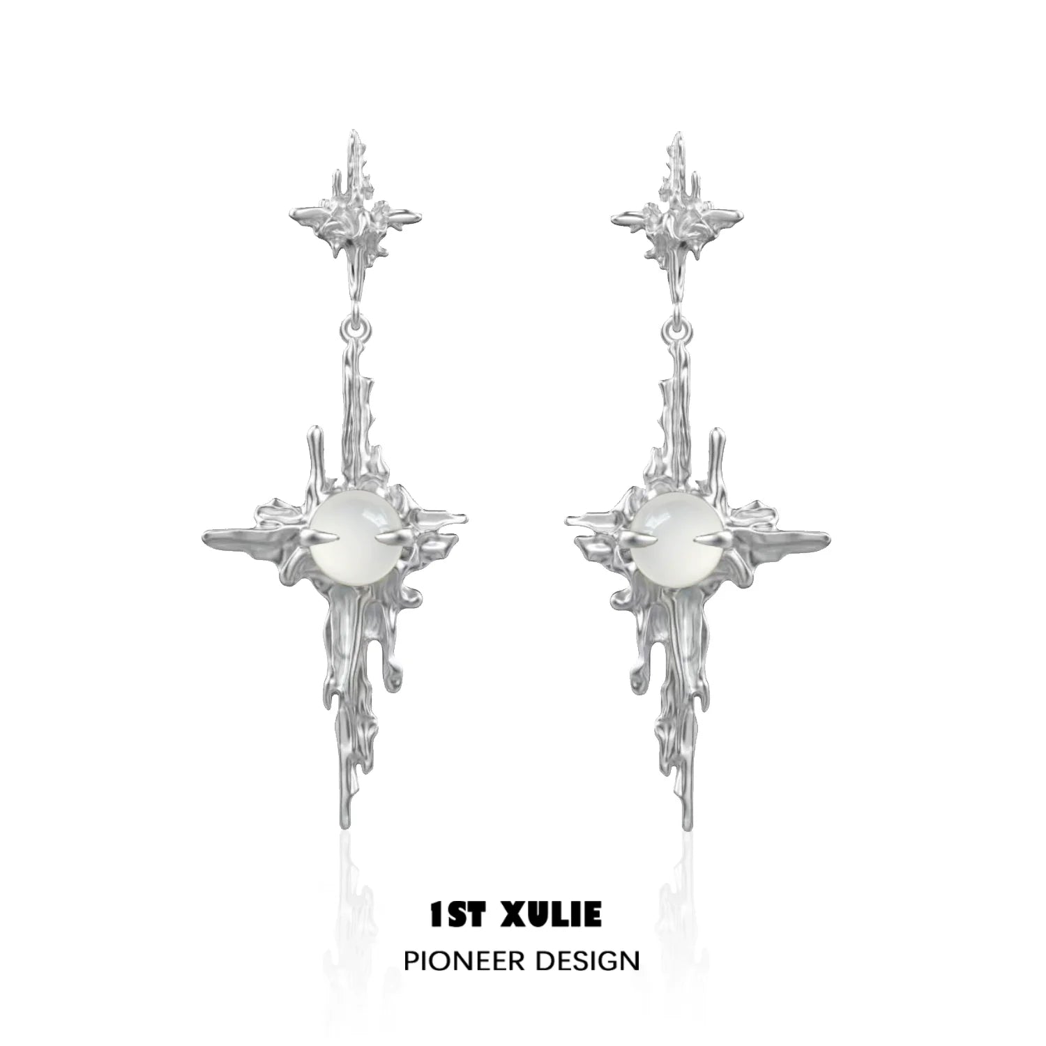 Luminous agate cross earrings in silver design with intricate details for a stylish look