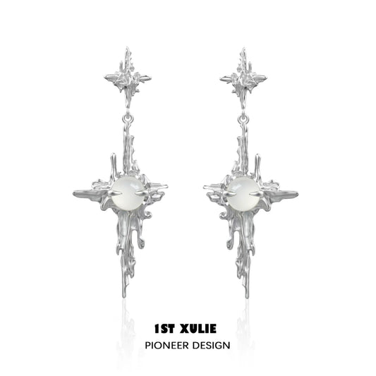 Luminous agate cross earrings in silver design with intricate details for a stylish look