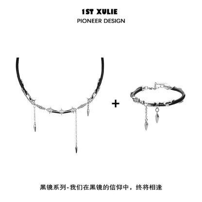 Midnight talisman leather necklace with silver accents and unique design by 1STXULIE