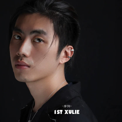 Stylish minimalist frosted ear cuffs showcased on a model for modern fashion enthusiasts