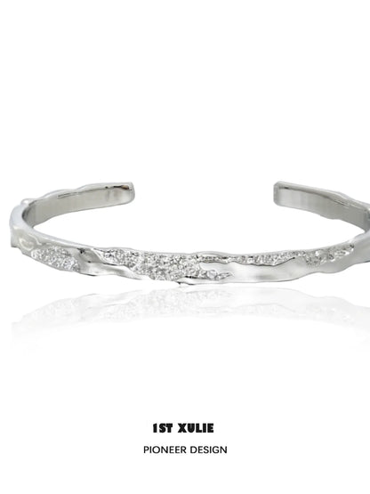 Stylish minimalist silver bracelet with a textured design for modern elegance