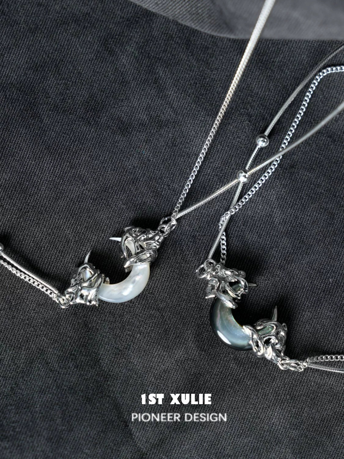 Stylish moonlight couple necklace featuring elegant silver crescent designs for couples