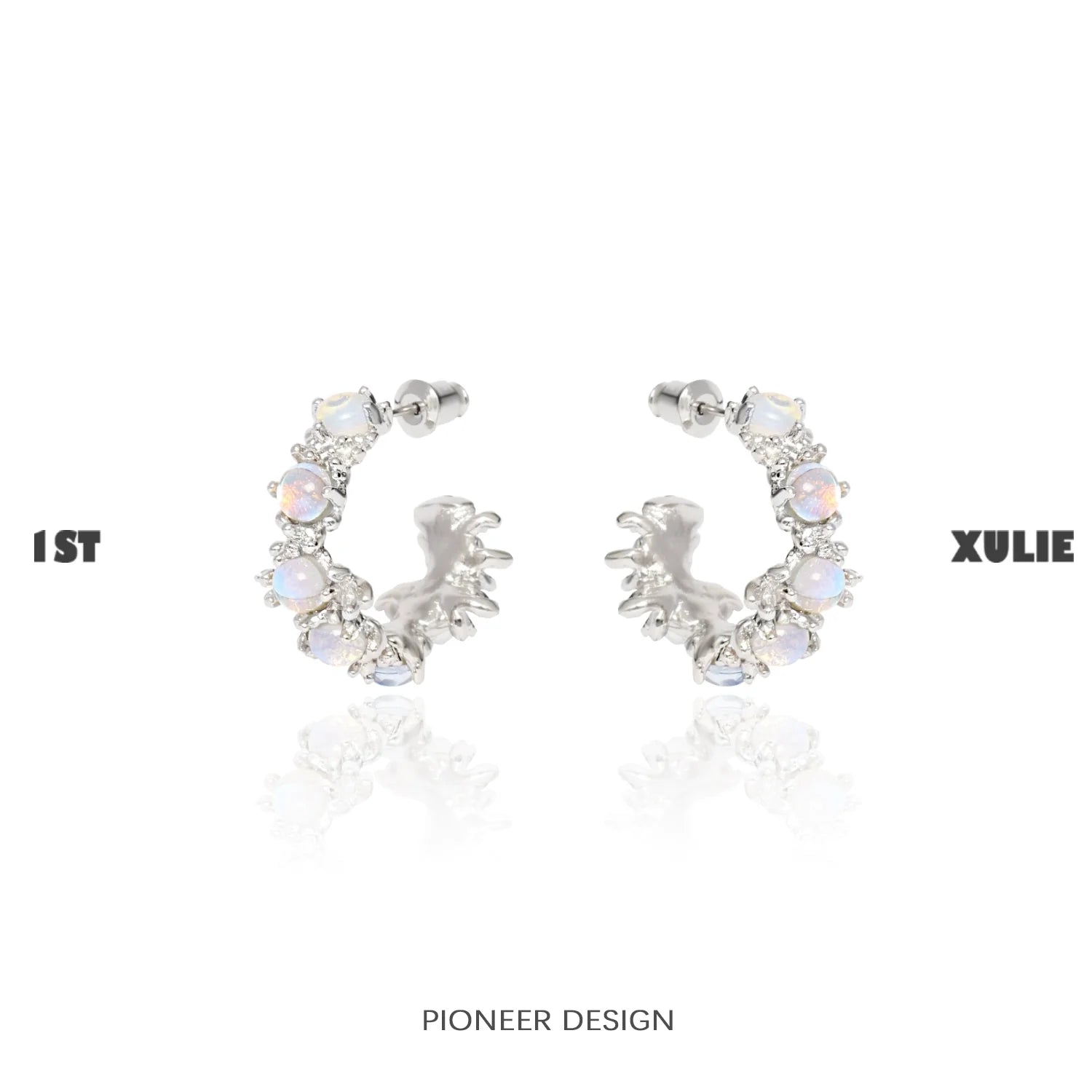 Elegant silver moonstone hoop earrings adorned with sparkling stones for a chic look