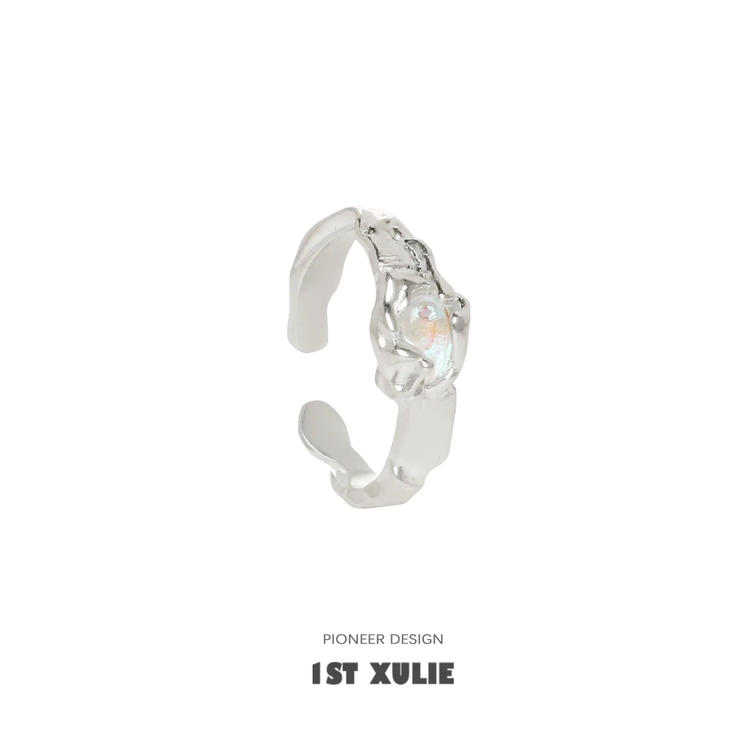 Stylish 1ST XULIE moonstone silver ring with a unique design and adjustable fit