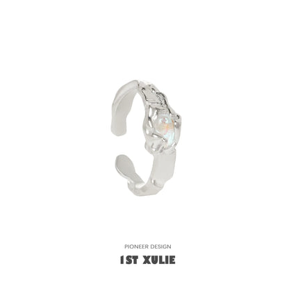 Stylish 1ST XULIE moonstone silver ring with a unique design and adjustable fit