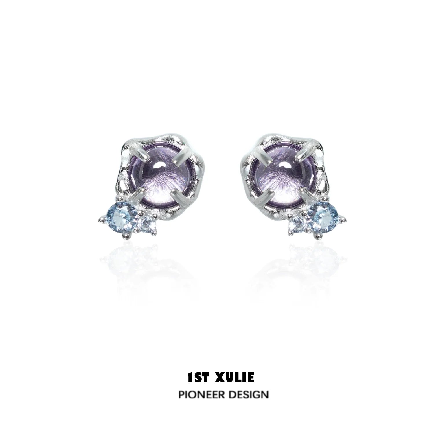 Elegant 1ST XULIE Mystic Amethyst Zircon Earrings with a sparkling silver design